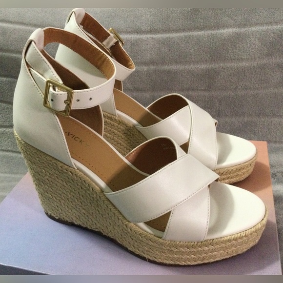 Lisa Vicky Gemi White Platform Espadrille Wedges Size 9M - Picture 6 of 12